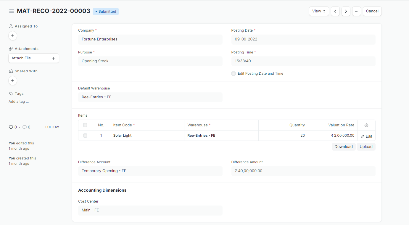 <b>Opening Balance<b>